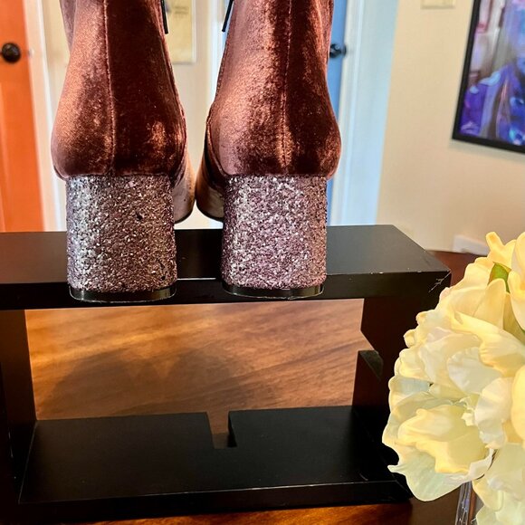 Anthropologie Pink Tonal LAB Suede Glitter Block Heel Ankle Boots Size 38 (8) - Picture 6 of 9